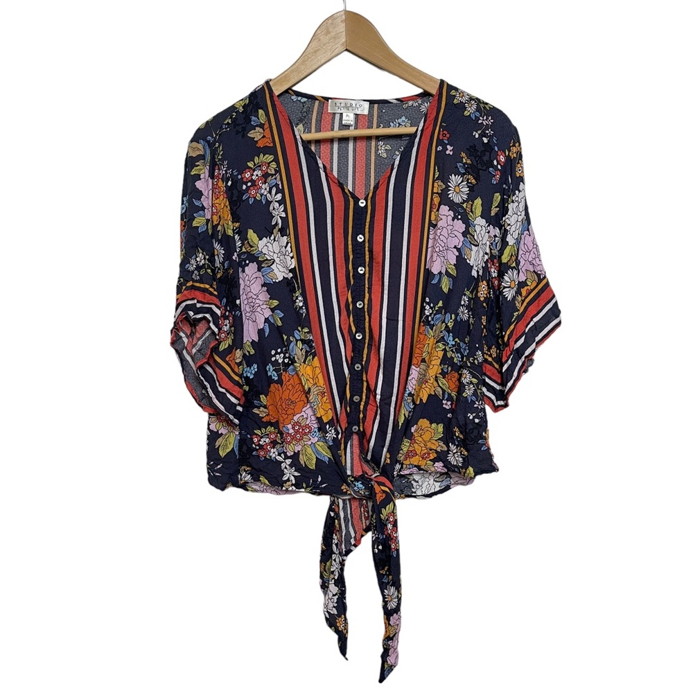 Studio JPR Front Tie Floral Print Boho Blouse Size Petite Large